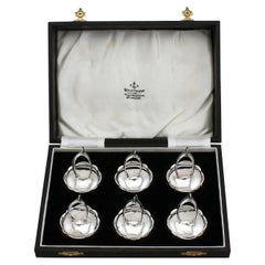 Ensemble ancien de six porte-menu/cartes en argent sterling de 1914