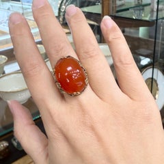 Antique 1915 Arts and Crafts Carnelian Cabochon Ring 14k Yellow Gold