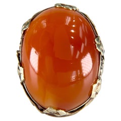 Antique 1915 Arts and Crafts Carnelian Cabochon Ring 14k Yellow Gold