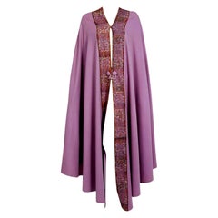 Antique 1915 Liberty Paris Couture Lilac Wool & Colorful Lace Art-Nouveau Cape