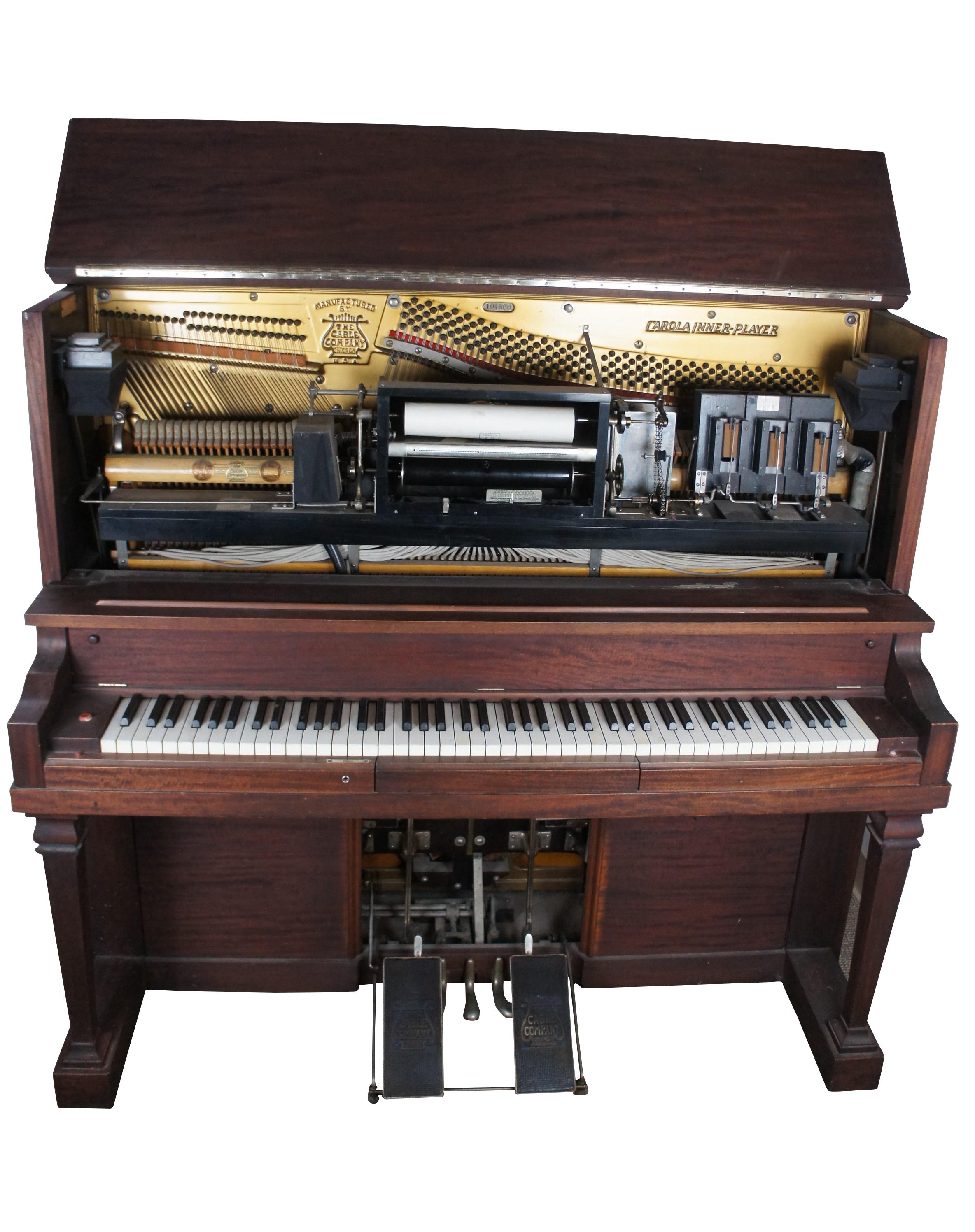 Antikes Mahagoni Chicago Cable Company Carolina Innenspieler aufrechtes Klavier, Mahagoni, 1915  (Edwardian) im Angebot