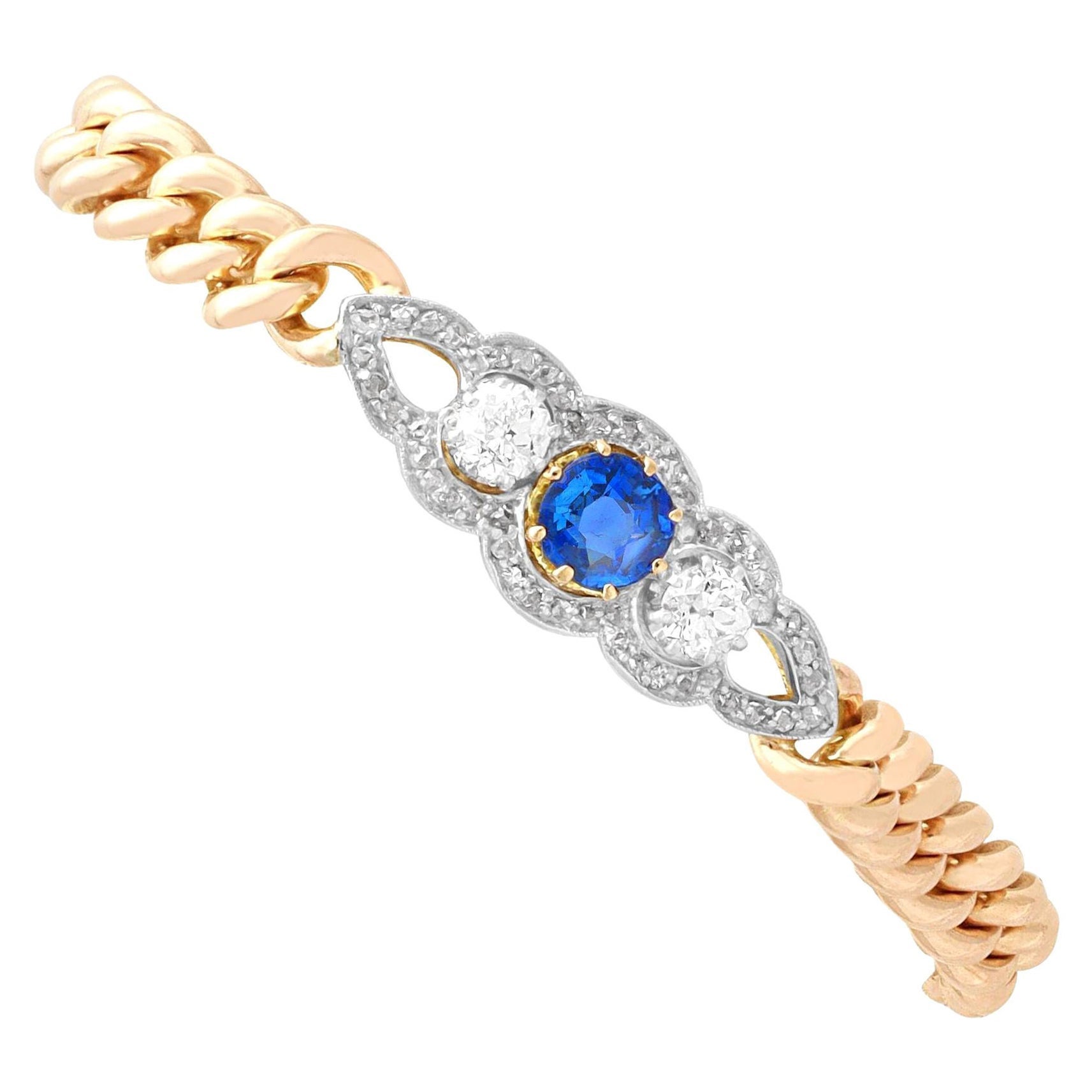 Antiguo Brazalete de Oro Amarillo de 1915 con Zafiro y Diamantes de 1,13 ct