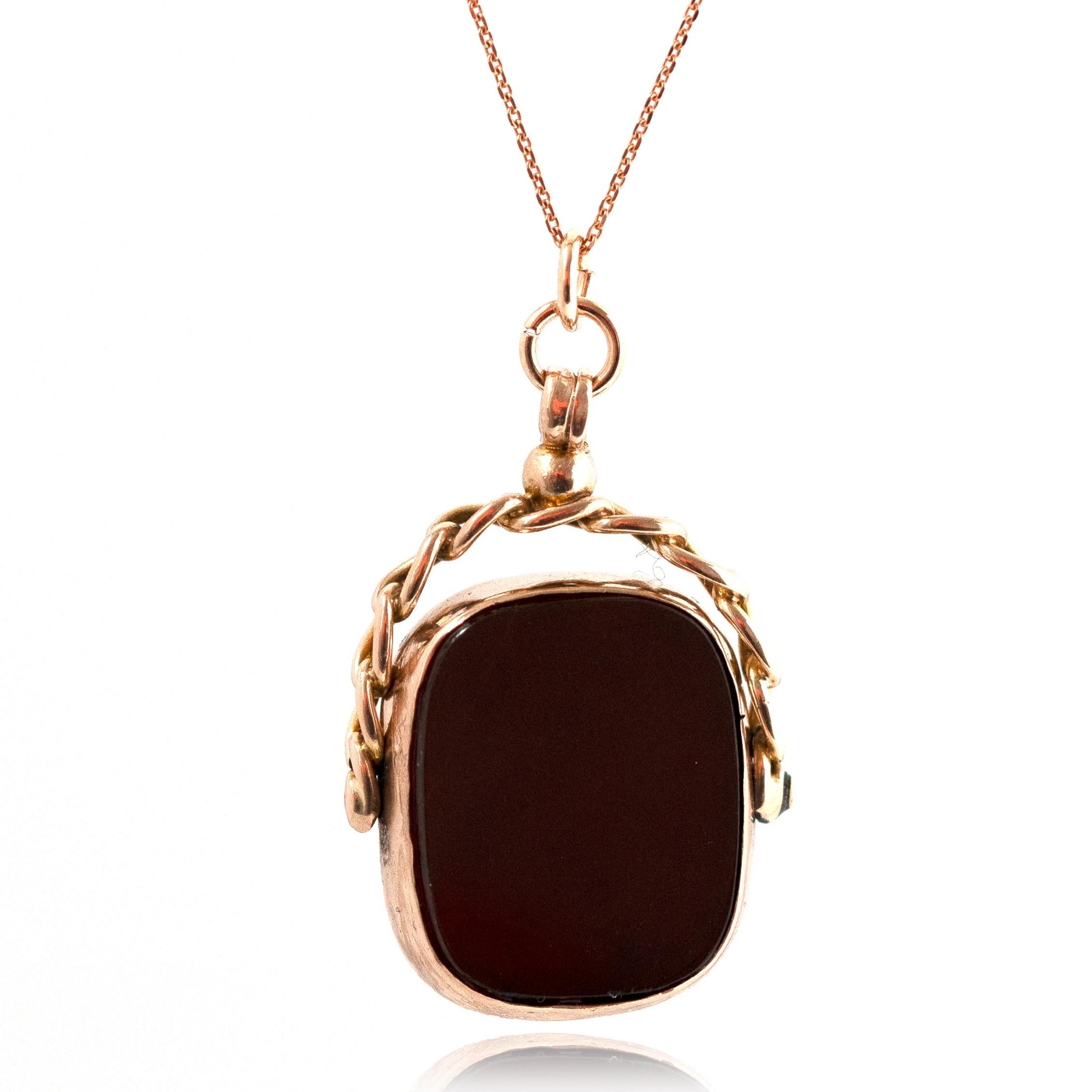 Oval Cut Antique 1917 Carnelian 9ct Rose Gold Swivel Fob Necklace For Sale