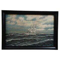 Retro 1917 Johannesen Nautical Maritime Sailboat Ship Seascape Oil Painting 36