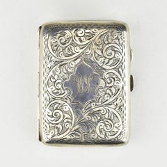 Antique 1917 Joseph Gloster Sterling Silver Cigarette Case, Botanical Scrollwork