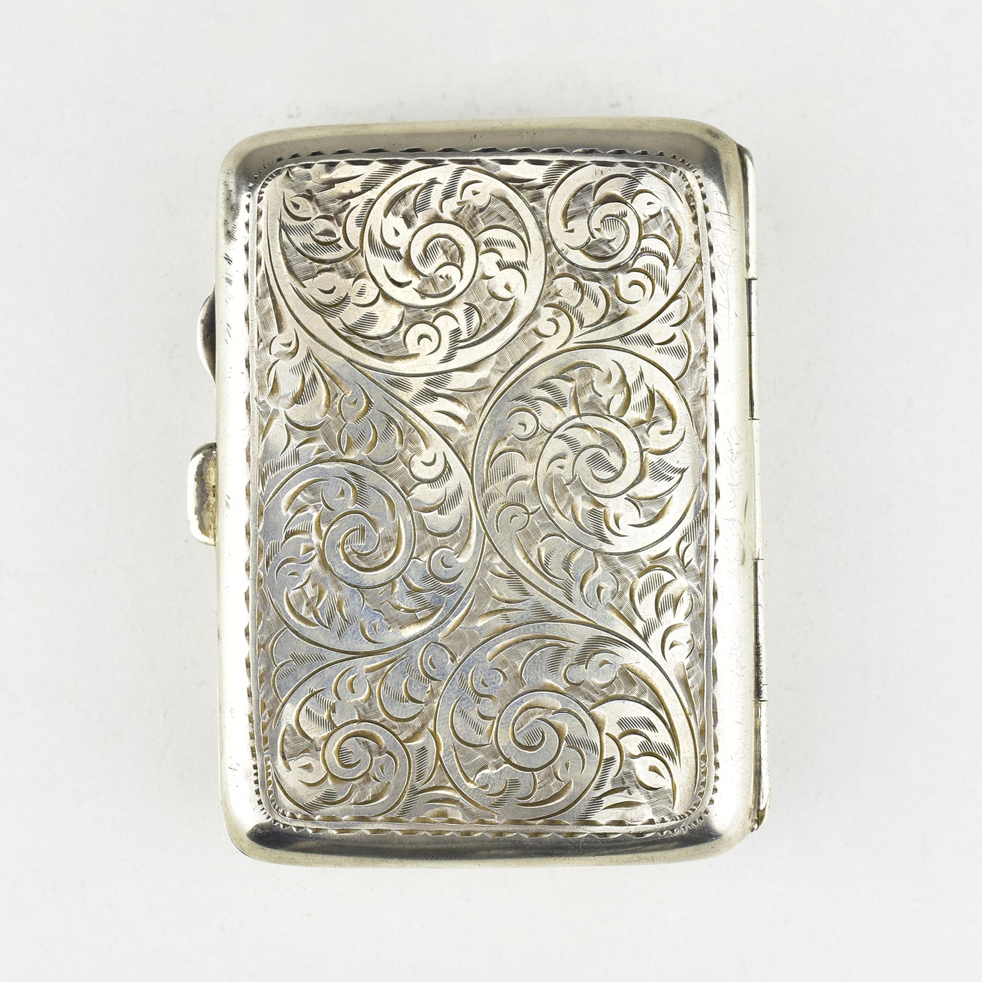 Victorian Antique 1917 Joseph Gloster Sterling Silver Cigarette Case, Botanical Scrollwork For Sale