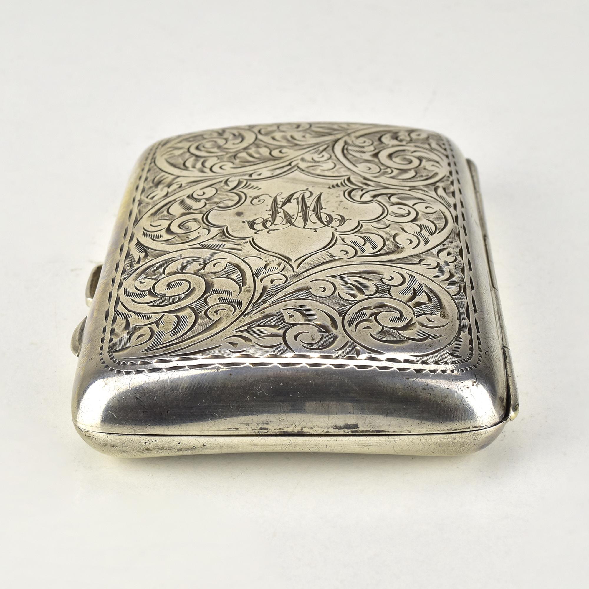 Antique 1917 Joseph Gloster Sterling Silver Cigarette Case, Botanical Scrollwork For Sale 1