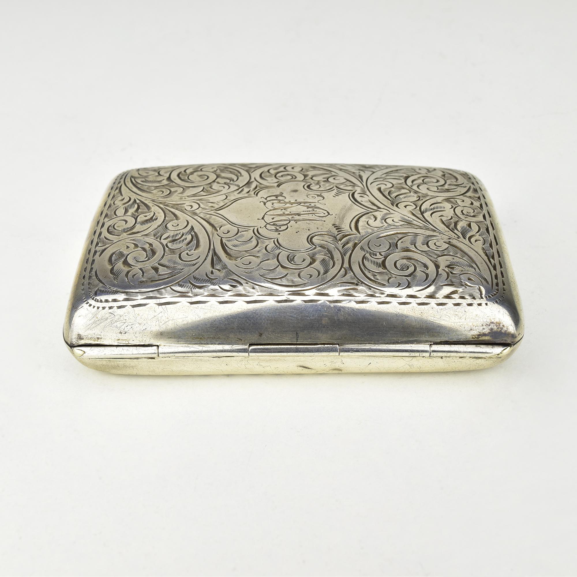 Antique 1917 Joseph Gloster Sterling Silver Cigarette Case, Botanical Scrollwork For Sale 2