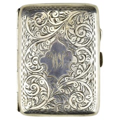 Étui à cigarettes antique Joseph Gloster en argent sterling de 1917, volutes botaniques