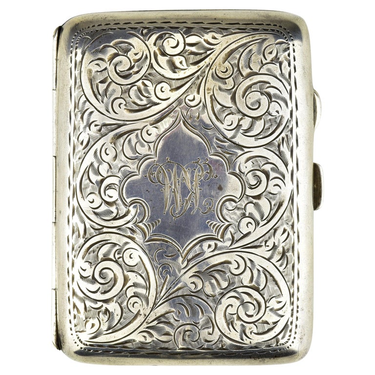 Antique 1917 Joseph Gloster Sterling Silver Cigarette Case, Botanical  Scrollwork
