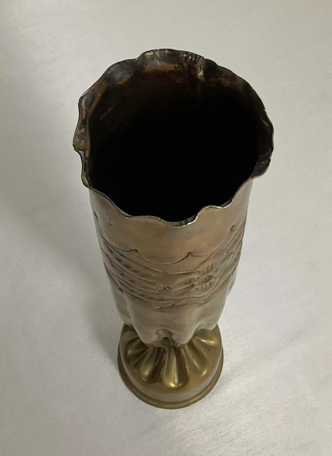 Brass Antique 1917 Sculpted Shell Casing, Trench Art - 2Y527 For Sale