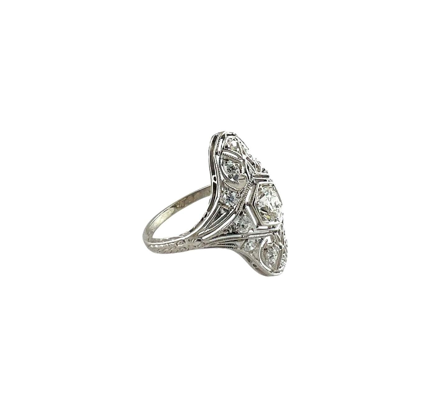 Antique 1918 Tiffany & Co. Platinum Diamond Filagree Art Deco Ring In Good Condition In Washington Depot, CT