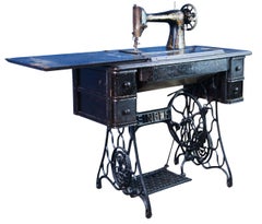 Antique 1919 Singer Red Eye Cast Iron Treadle Sewing Machine Model 66 & Cabinet