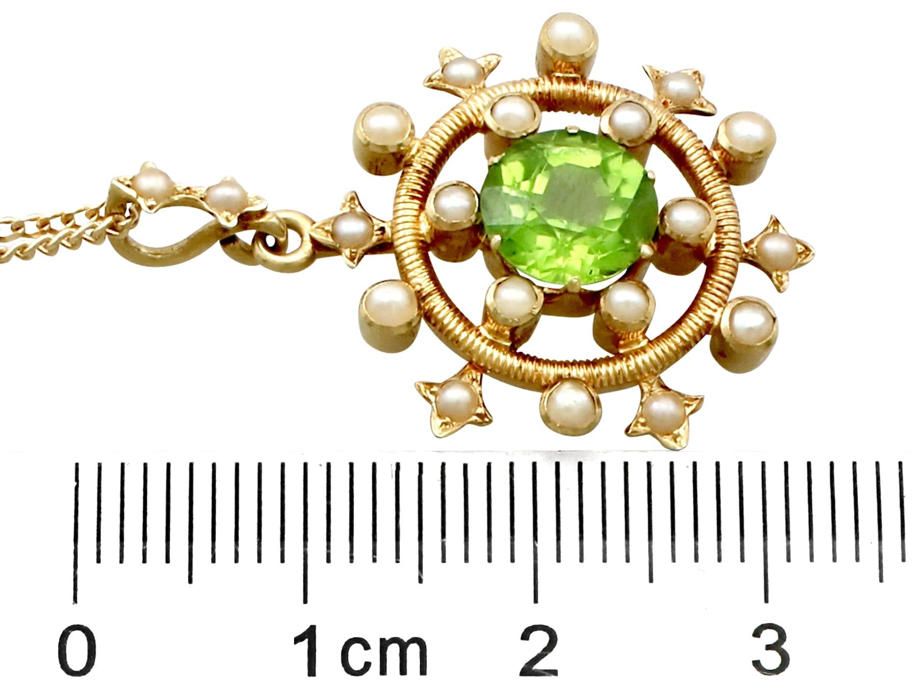 Women's Antique 1.92 Carat Peridot and Seed Pearl Yellow Gold Pendant For Sale