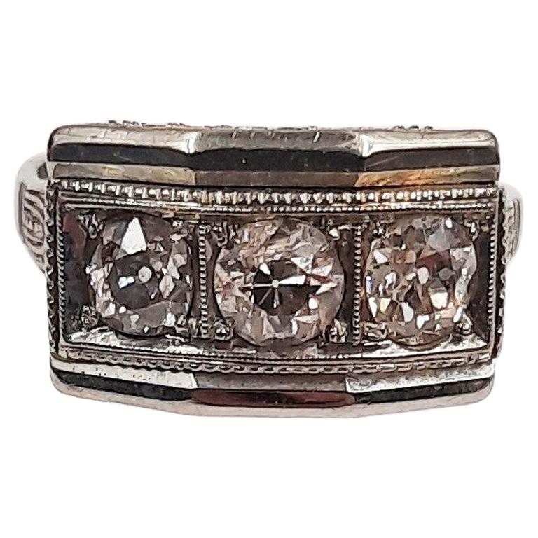 Antique 1920 1 Carat European Cut Diamond 18 Carats White Gold Ring