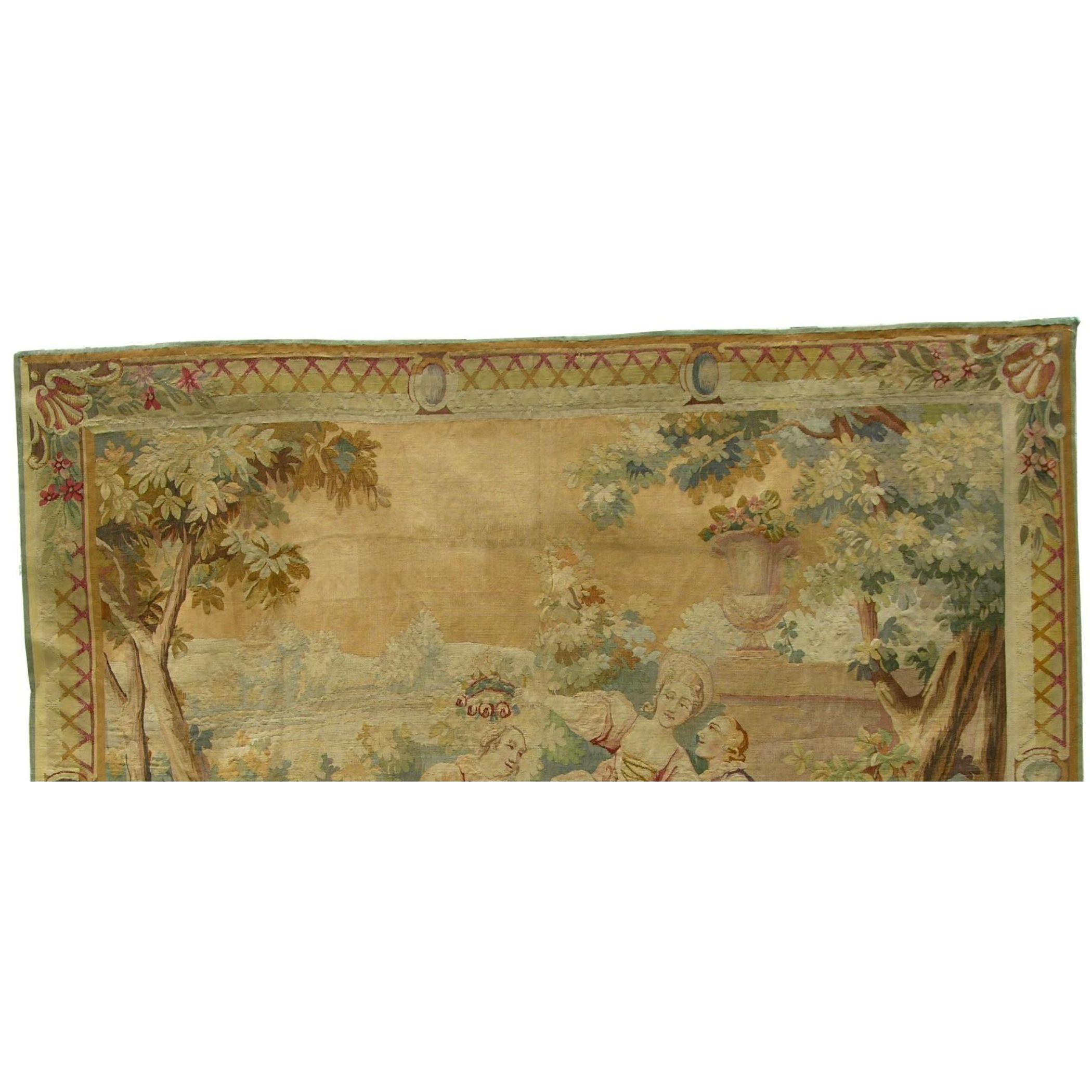 French Provincial Antique 1920 French Tapestry 7' X 5' 11