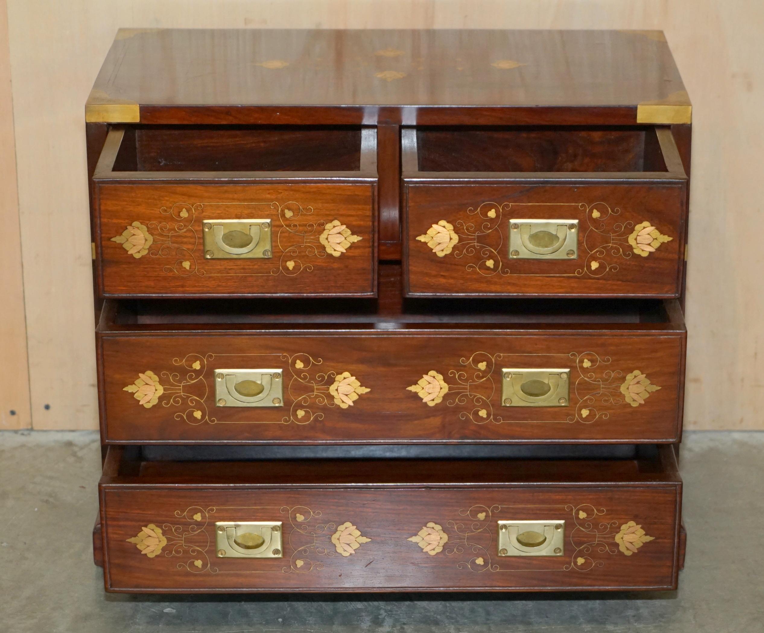 ANTIQUE 1920 HARDWOOD & BRASS INLAID CAMPAIGN CHEST OF DRAWERS SiDE TABLE SIZED 10