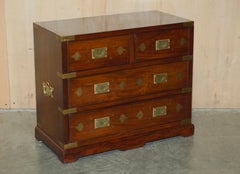 ANTIQUE 1920 HARDWOOD & BRASS INLAID CAMPAIGN CHEST OF DRAWERS SiDE TABLE SIZED
