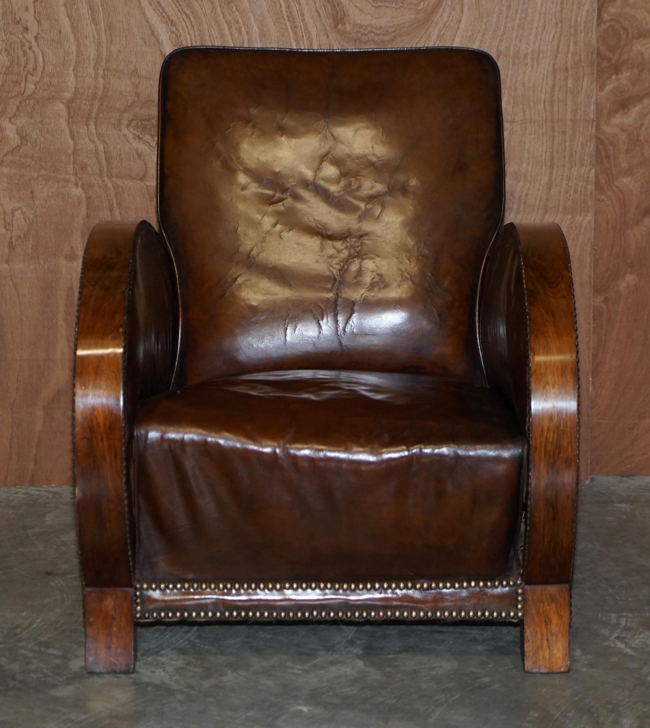 Antique 1920 Pair of Fully Restored Hardwood Framed Brown Leather Club Armchairs 6