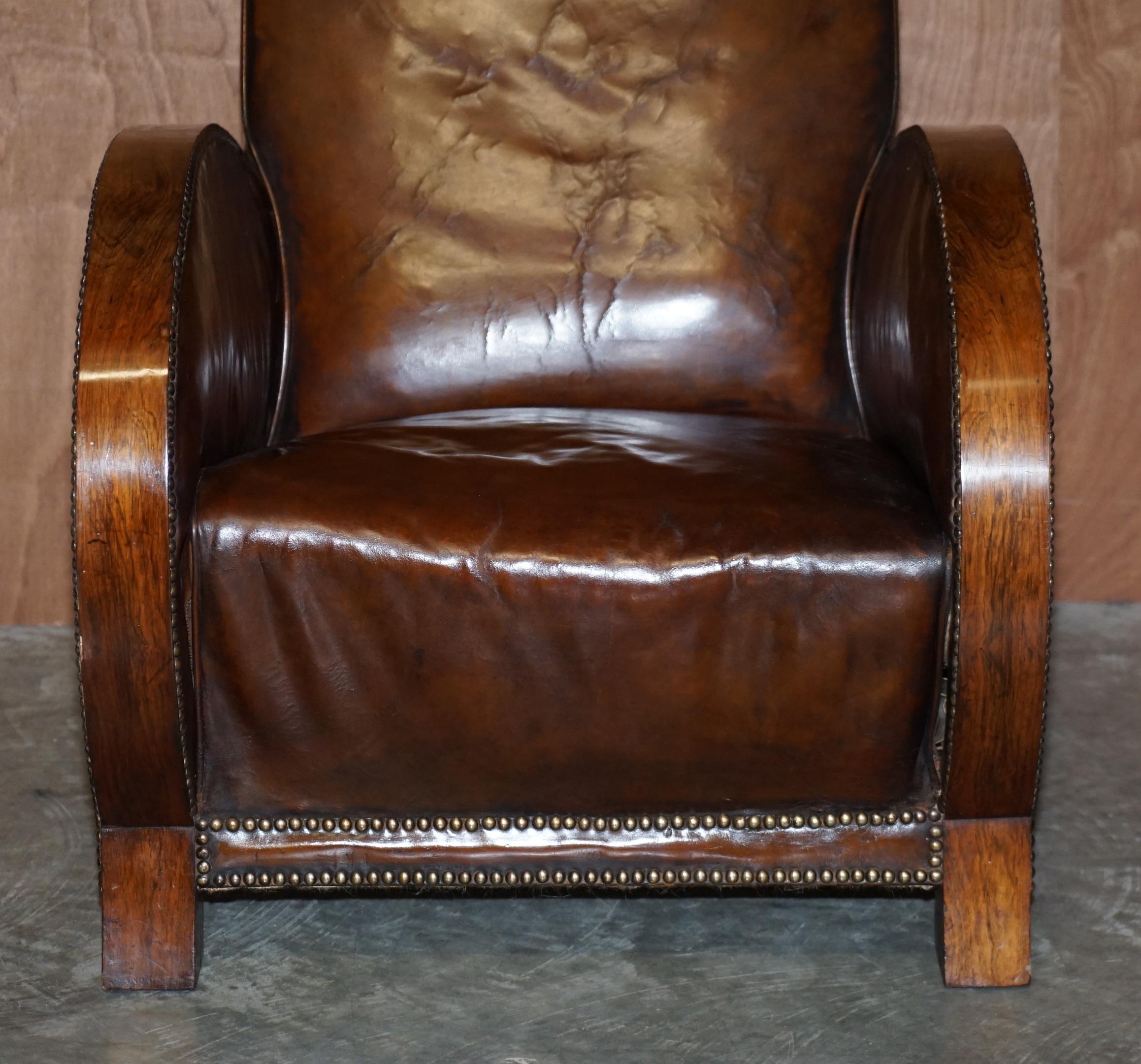 Antique 1920 Pair of Fully Restored Hardwood Framed Brown Leather Club Armchairs 11