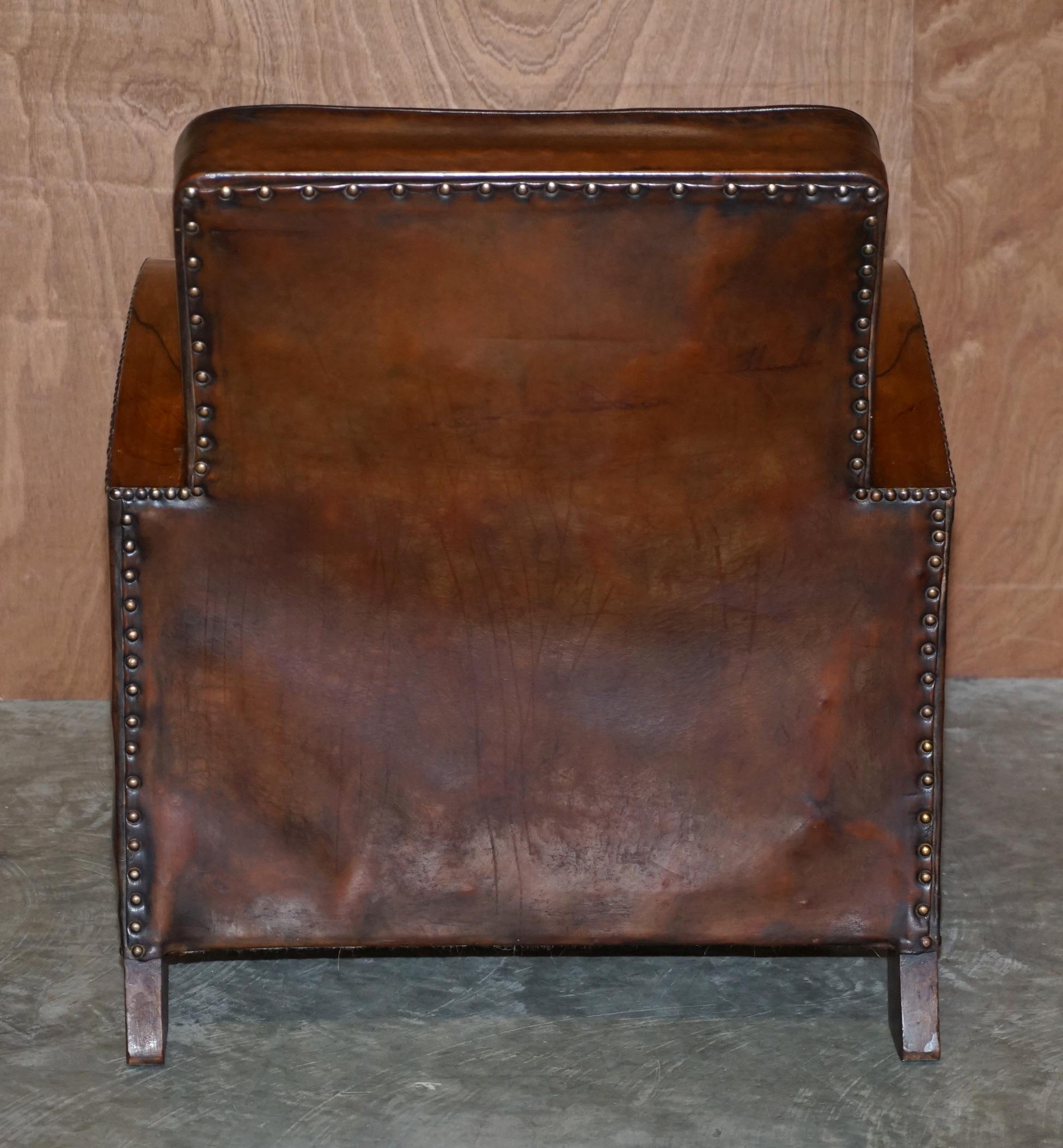 Antique 1920 Pair of Fully Restored Hardwood Framed Brown Leather Club Armchairs 13