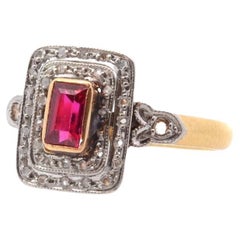 Antique 1920 ring with synthetic ruby and diamonds