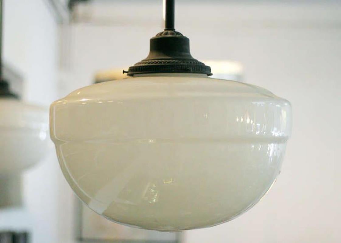 American Antique 1920 Schoolhouse White Glass Globe Pendant Light