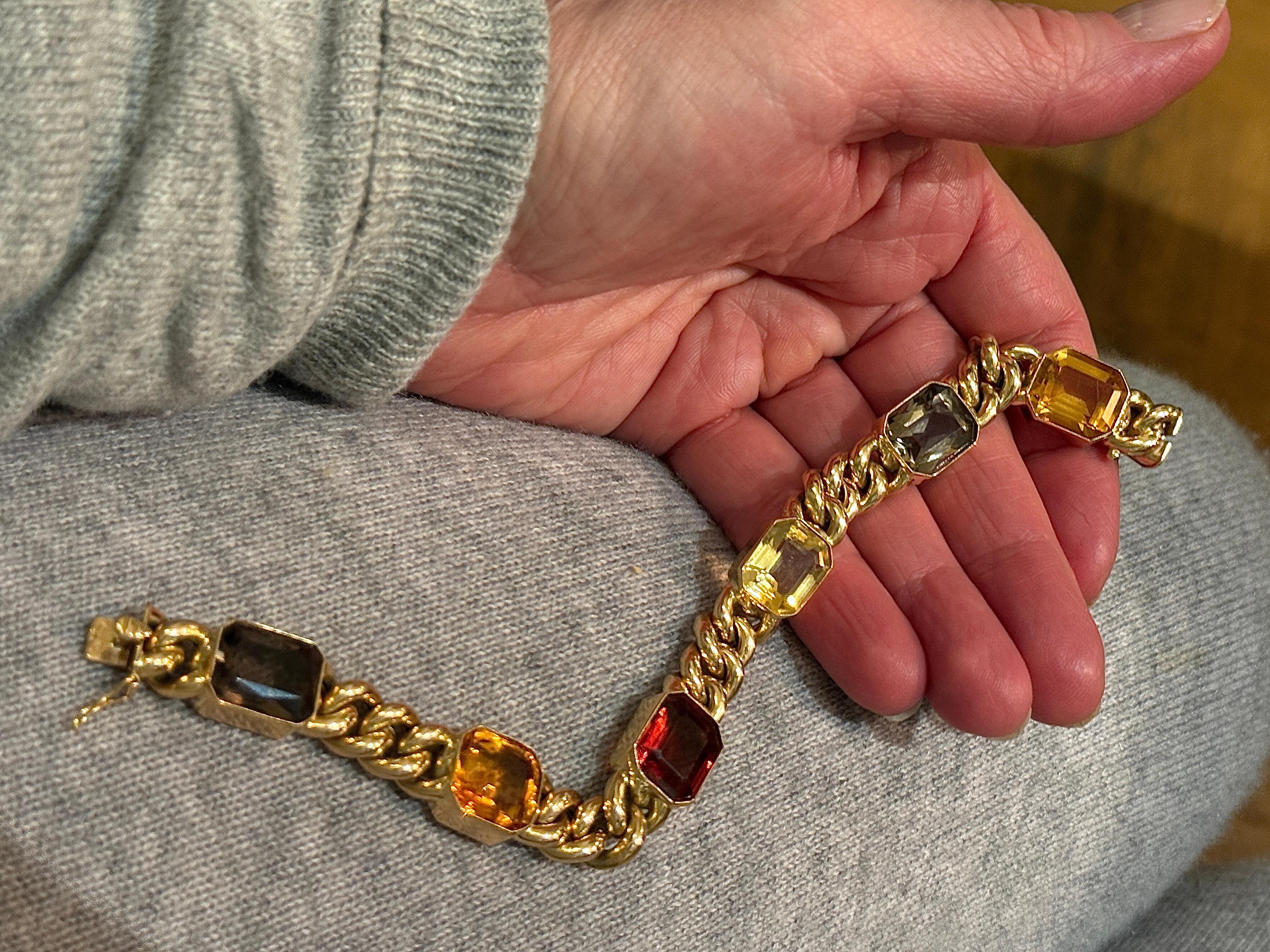Bracelet curbe antique en or jaune 14 carats avec citrine octogonale polychrome, 1920 Bon état - En vente à Munich, Bavaria