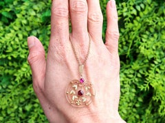 Antique 1920s 0.48ct Amethyst Garnet 9k Yellow Gold Pendant Necklace