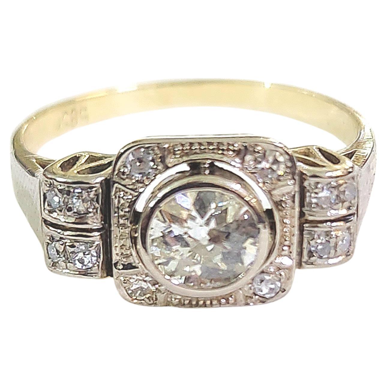 Antique 1920s 0.60 Carat Old Mine Diamond Gold Ring For Sale