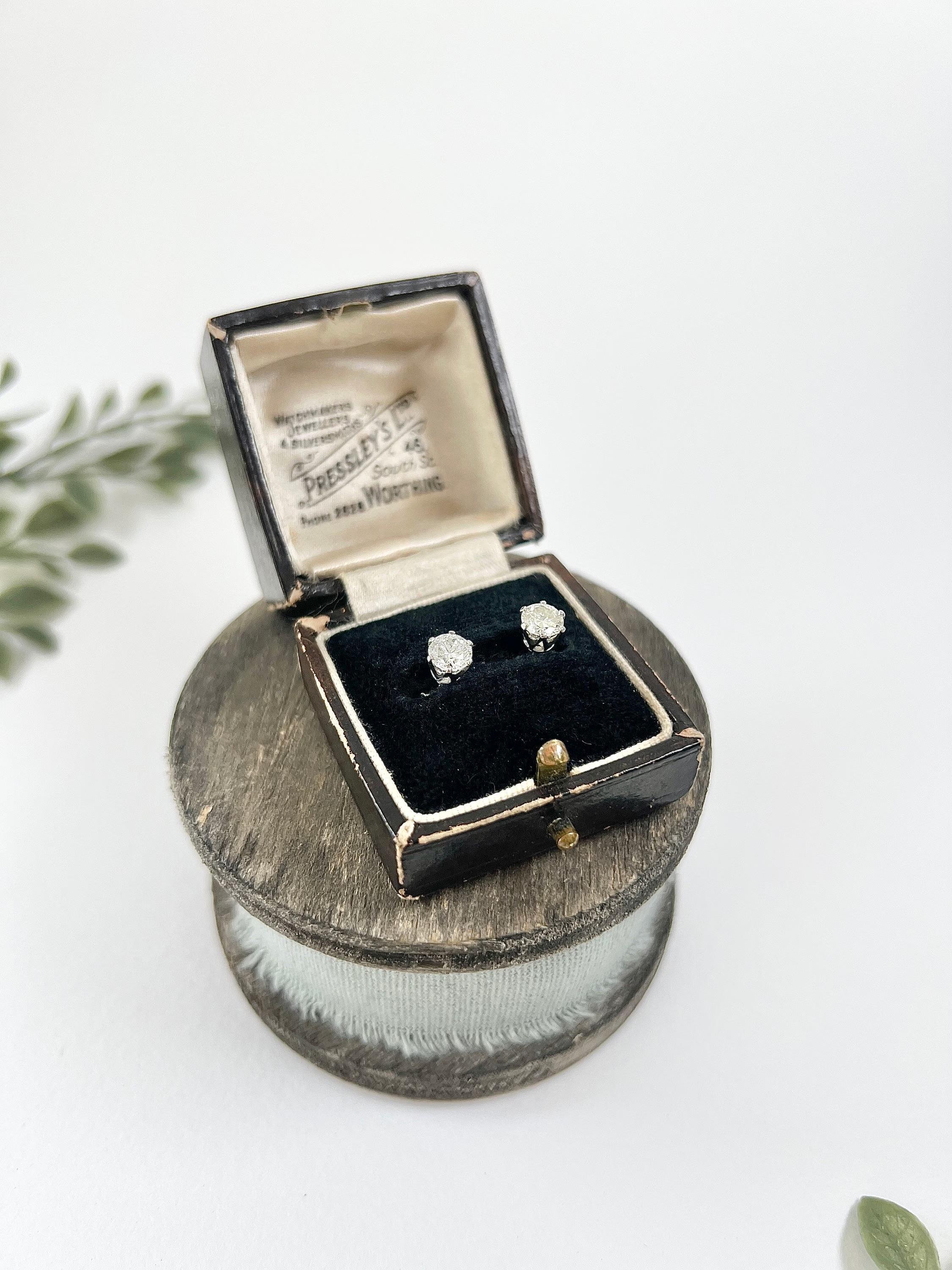 Antique 1920s 0.84CWT Total Diamonds, Set In New 18ct White 6 Claw Stud Earrings For Sale 6