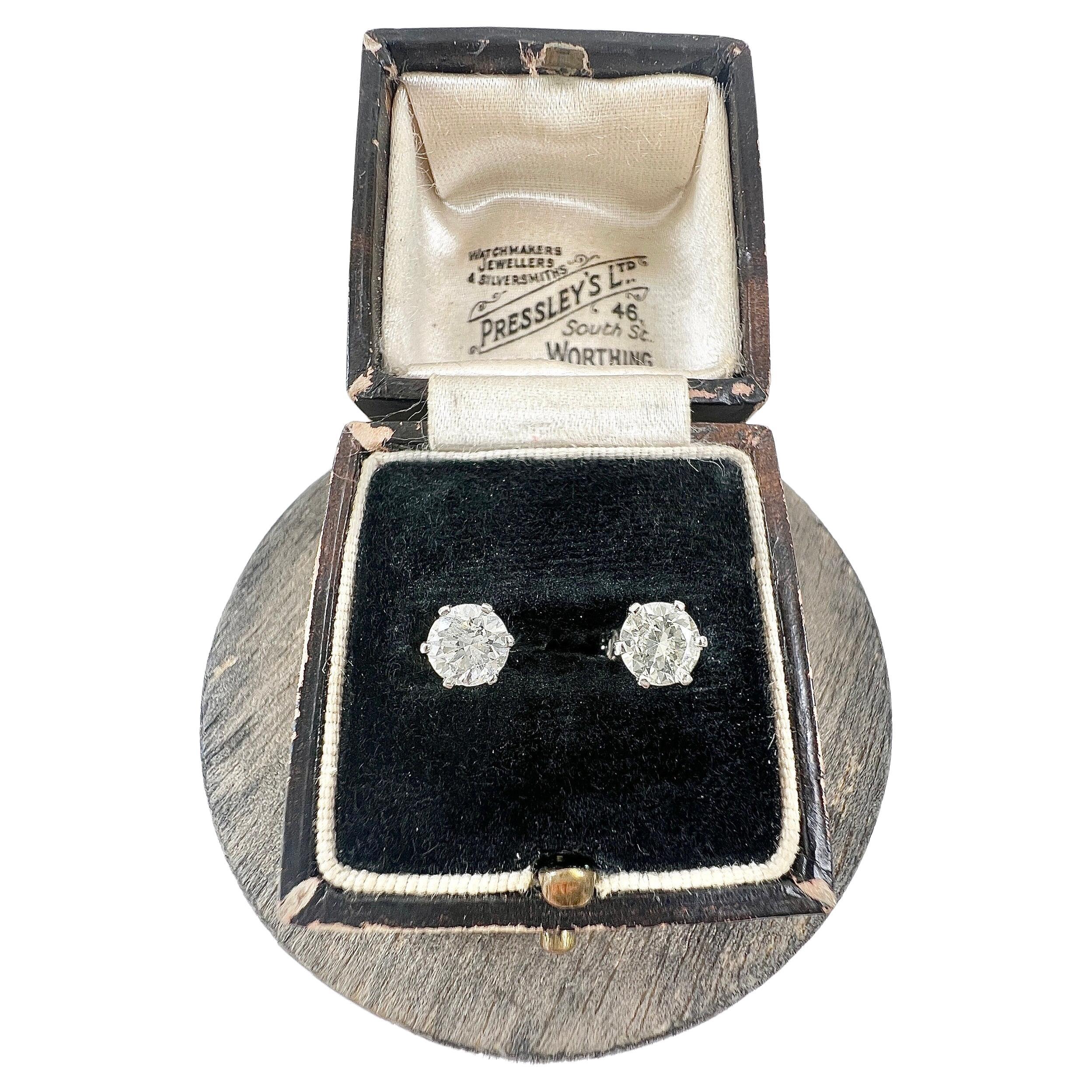 Antique 1920s 0.84CWT Total Diamonds, Set In New 18ct White 6 Claw Stud Earrings