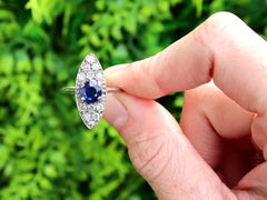Antique 1920s 1.02 Carat Sapphire and Diamond White Gold Cocktail Ring