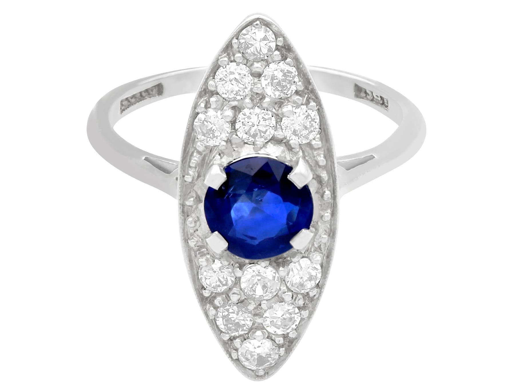 Antique 1920s 1.02 Carat Sapphire and Diamond White Gold Cocktail Ring In Excellent Condition For Sale In Jesmond, Newcastle Upon Tyne