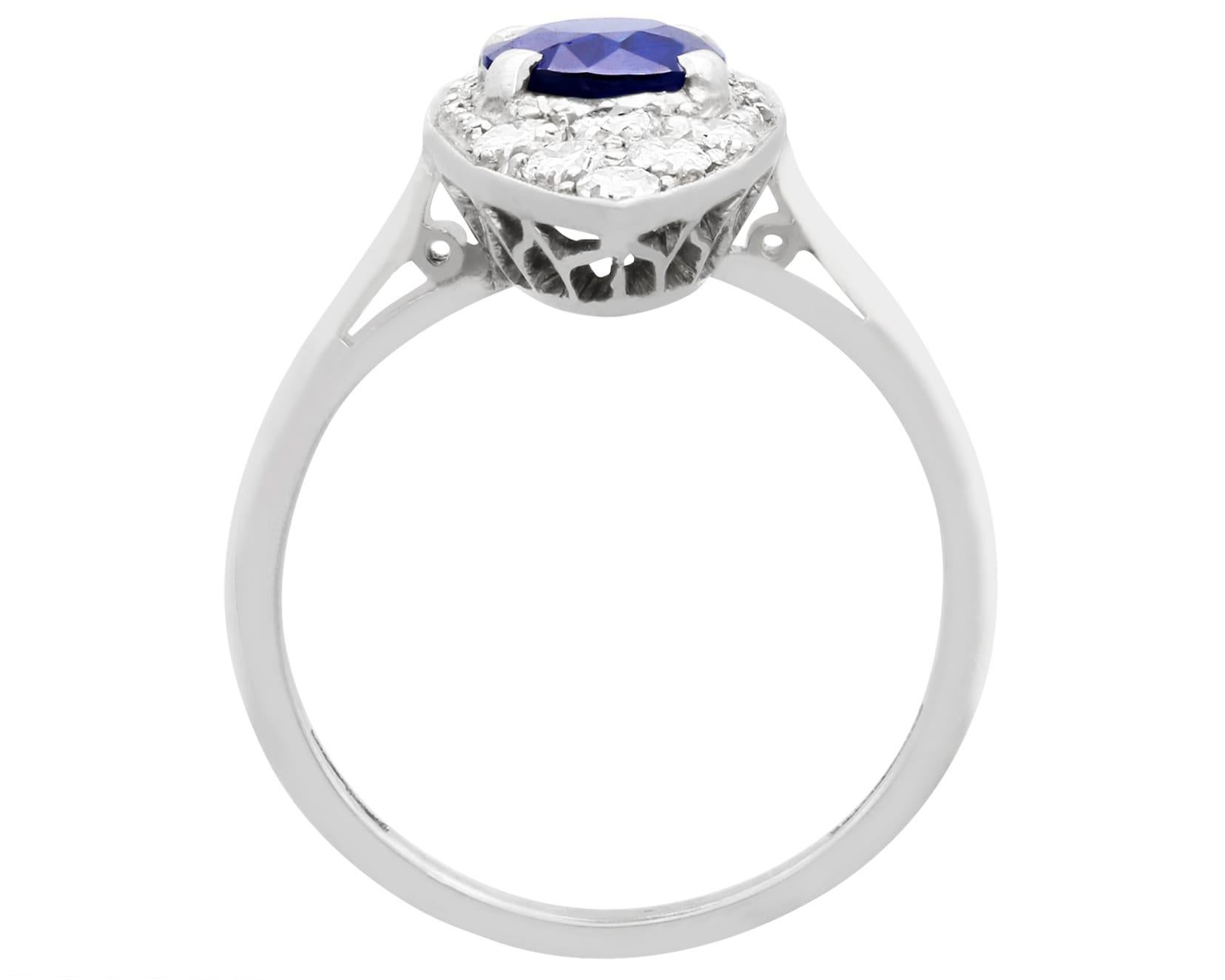 Antique 1920s 1.02 Carat Sapphire and Diamond White Gold Cocktail Ring For Sale 1