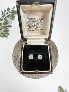 Antique 1920s 1.02CWT Total Diamonds, Set In New 18ct White 4 Claw Stud Earrings