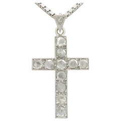 Antique 1920s 1.20 Carat Diamond and White Gold Cross Pendant