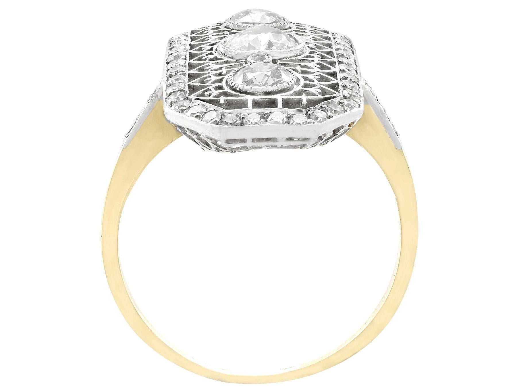Women's Antique 1920s 1.26 Carat and Yellow Gold Platinum Set Cocktail Ring For Sale