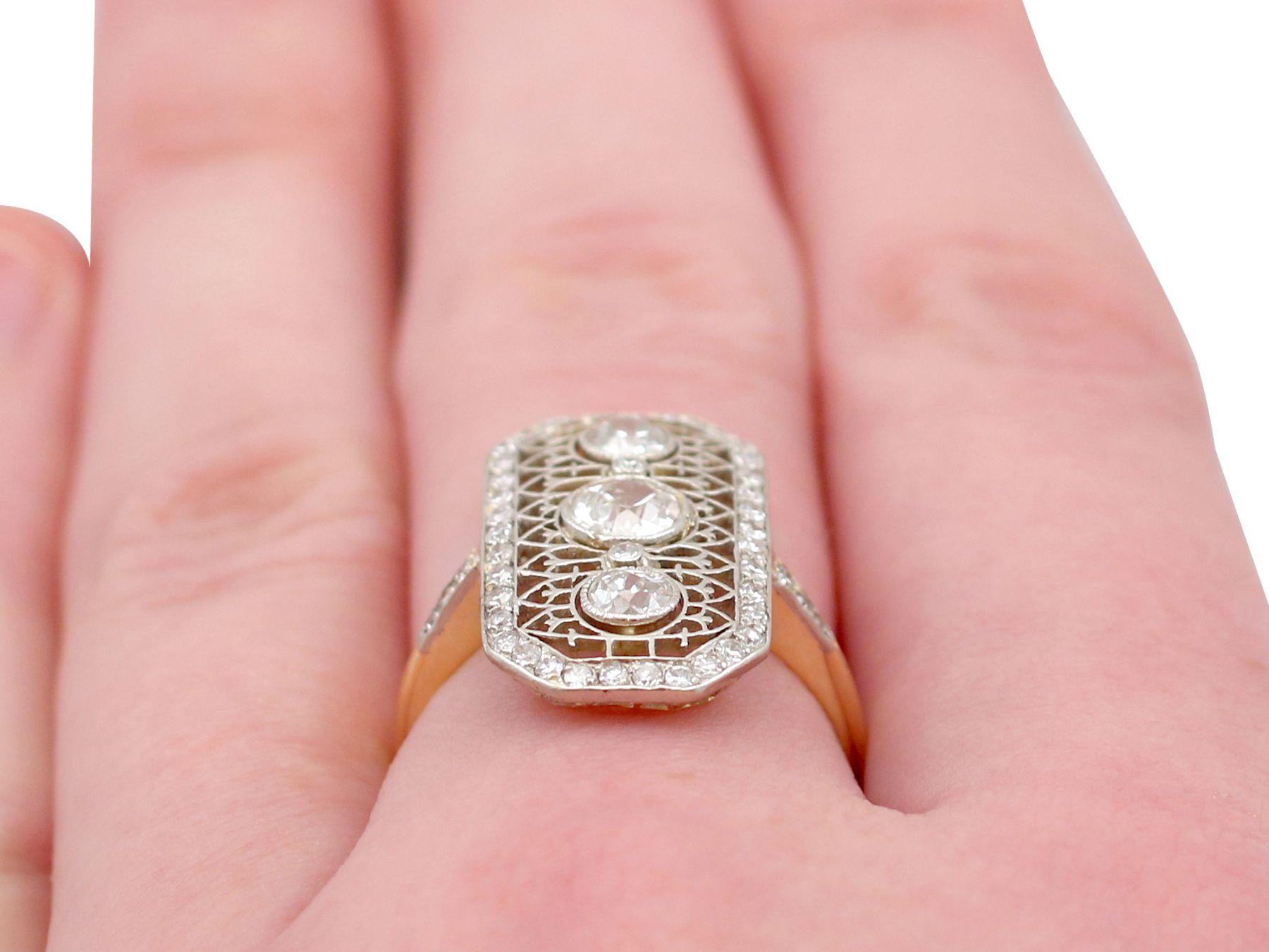 Antique 1920s 1.26 Carat and Yellow Gold Platinum Set Cocktail Ring For Sale 3