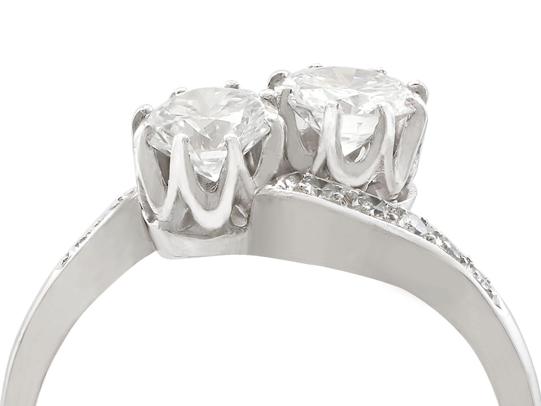 Round Cut Antique 1920s 1.28 Carat Diamond and White Gold Twist Ring