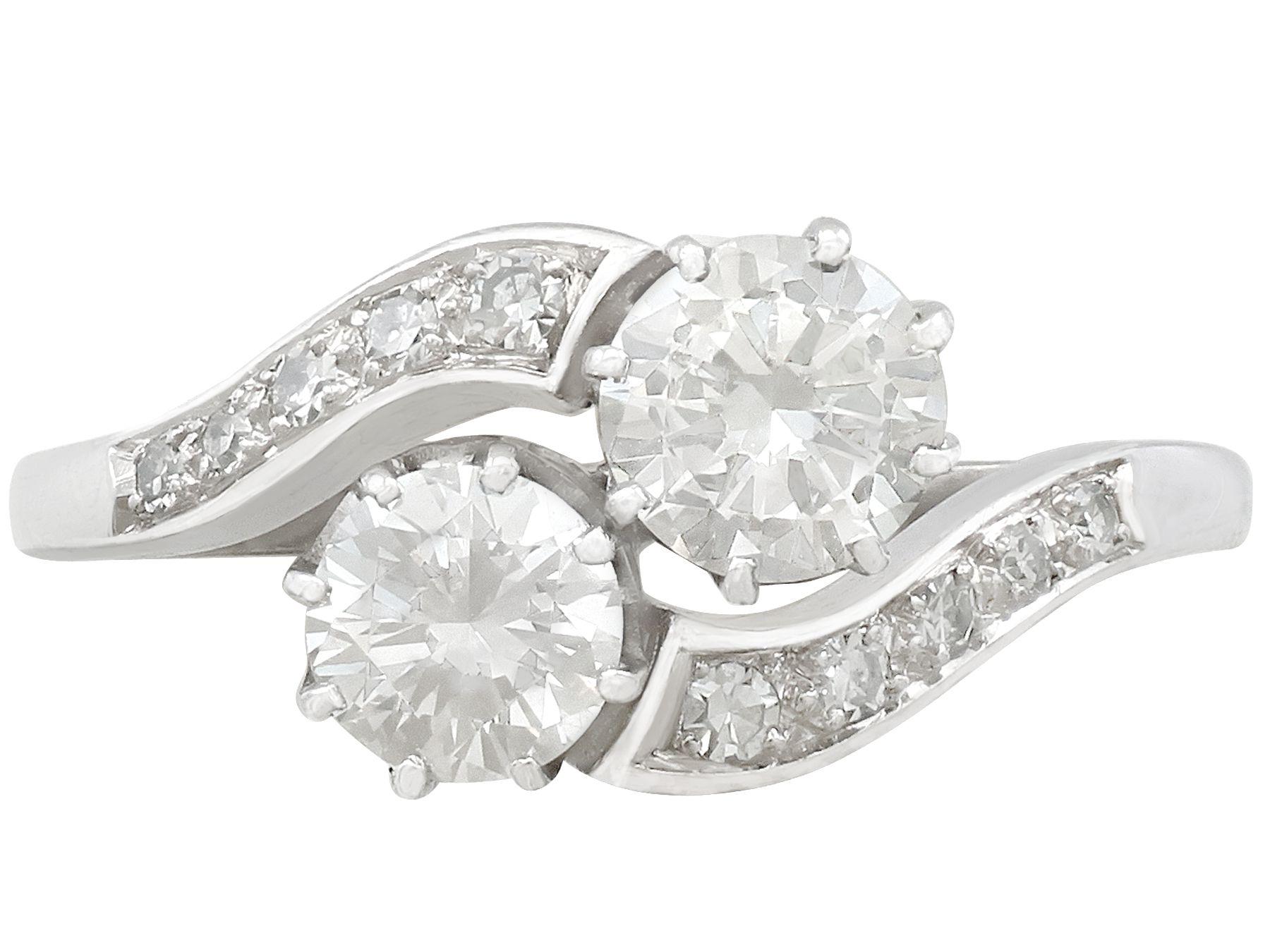 Women's Antique 1920s 1.28 Carat Diamond and White Gold Twist Ring