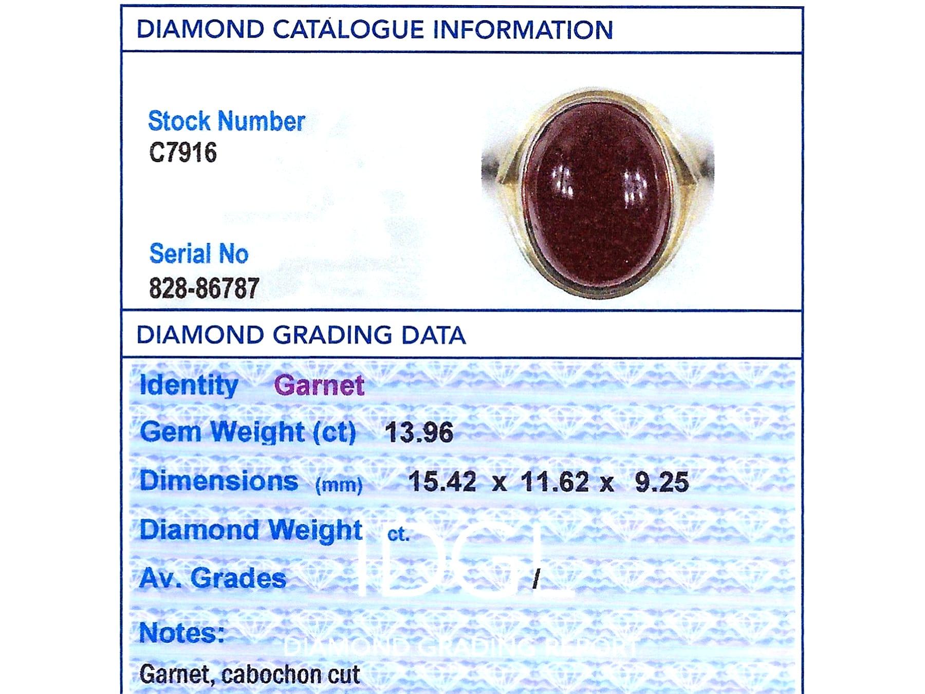 Antique 1920s 13.96 Carat Garnet and 15k Yellow Gold Signet Ring 1