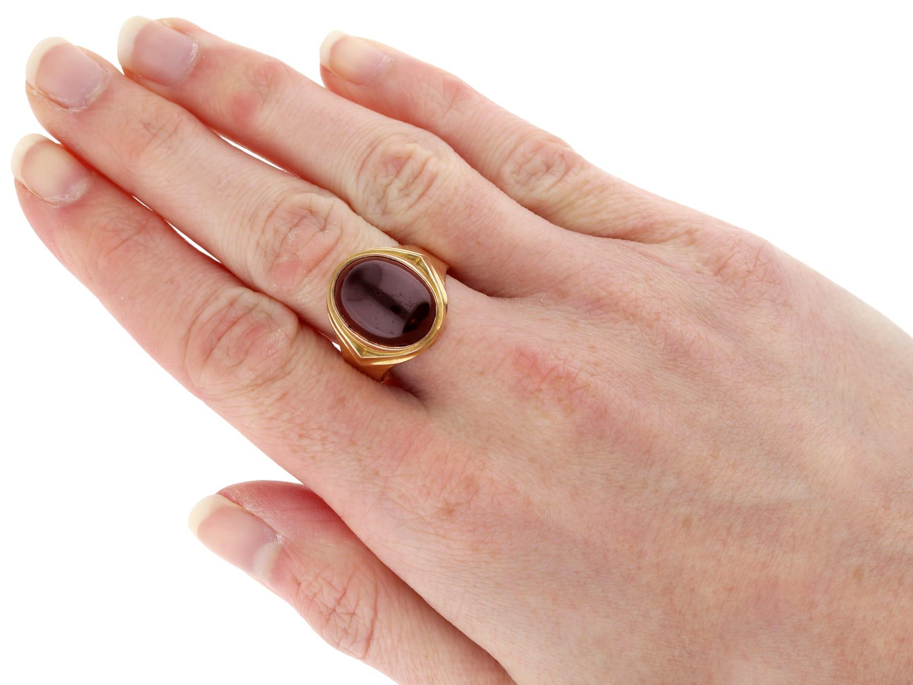 Women's or Men's Antique 1920s 13.96 Carat Garnet and 15k Yellow Gold Signet Ring