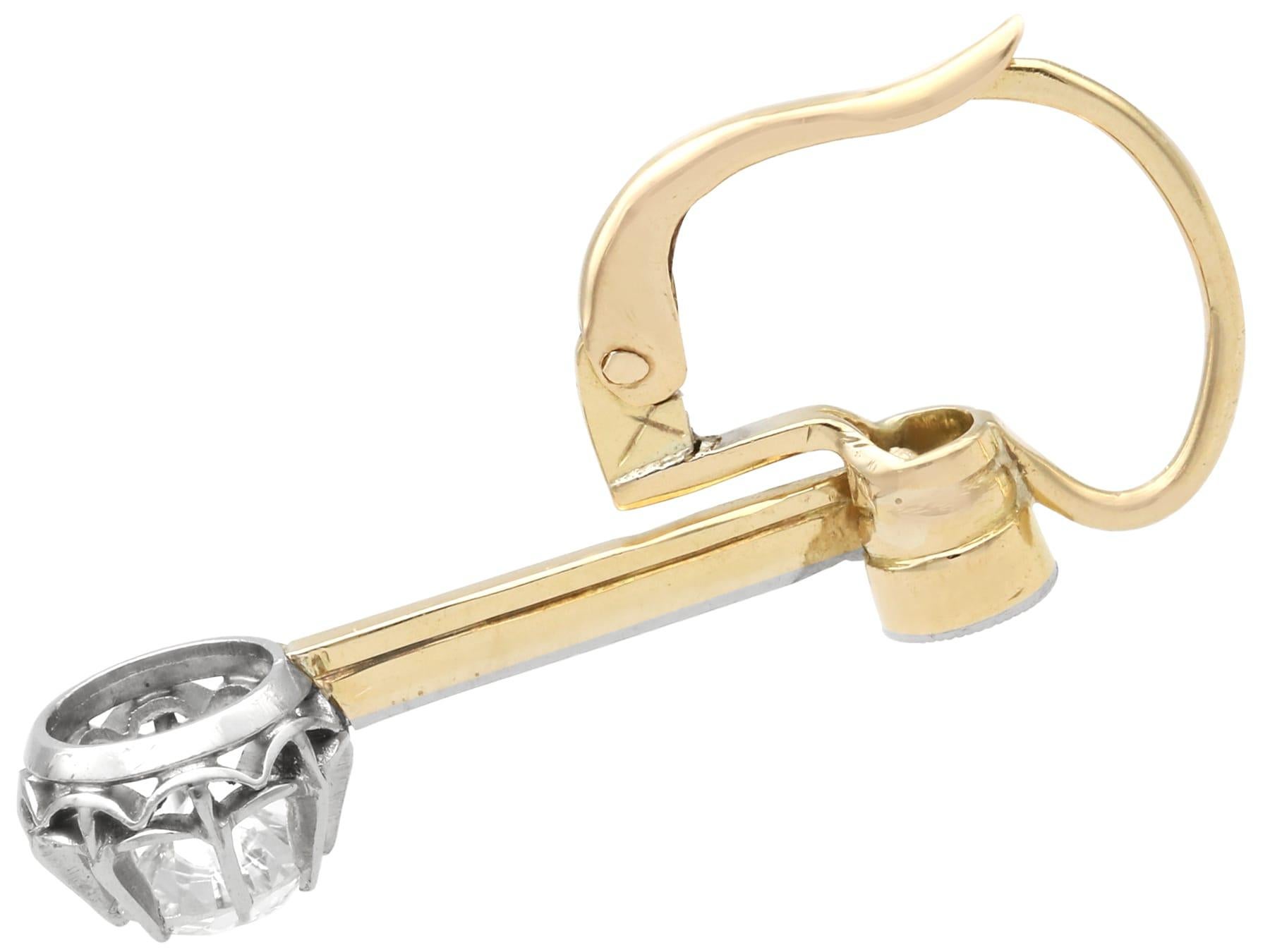 Antique 1920s 1.40ct Diamond and 15k Yellow Gold Drop Earrings In Excellent Condition For Sale In Jesmond, Newcastle Upon Tyne