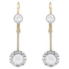 Antique 1920s 1.40ct Diamond and 15k Yellow Gold Drop Earrings