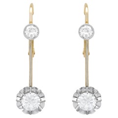 Antique 1920s 1.40ct Diamond and 15k Yellow Gold Drop Earrings
