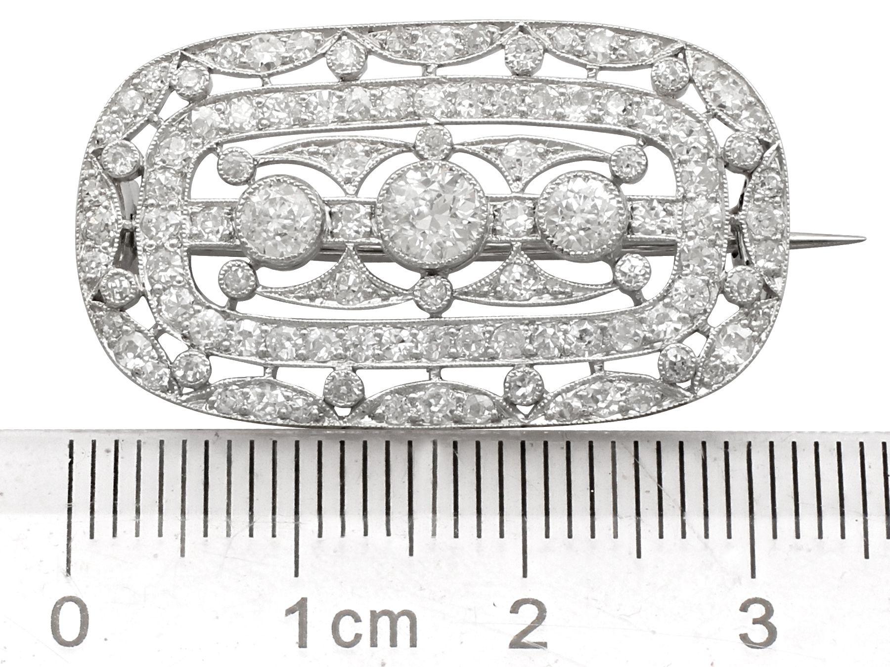 Old European Cut Antique 1920s 1.83 Carat Diamond and Platinum Brooch by Garrard