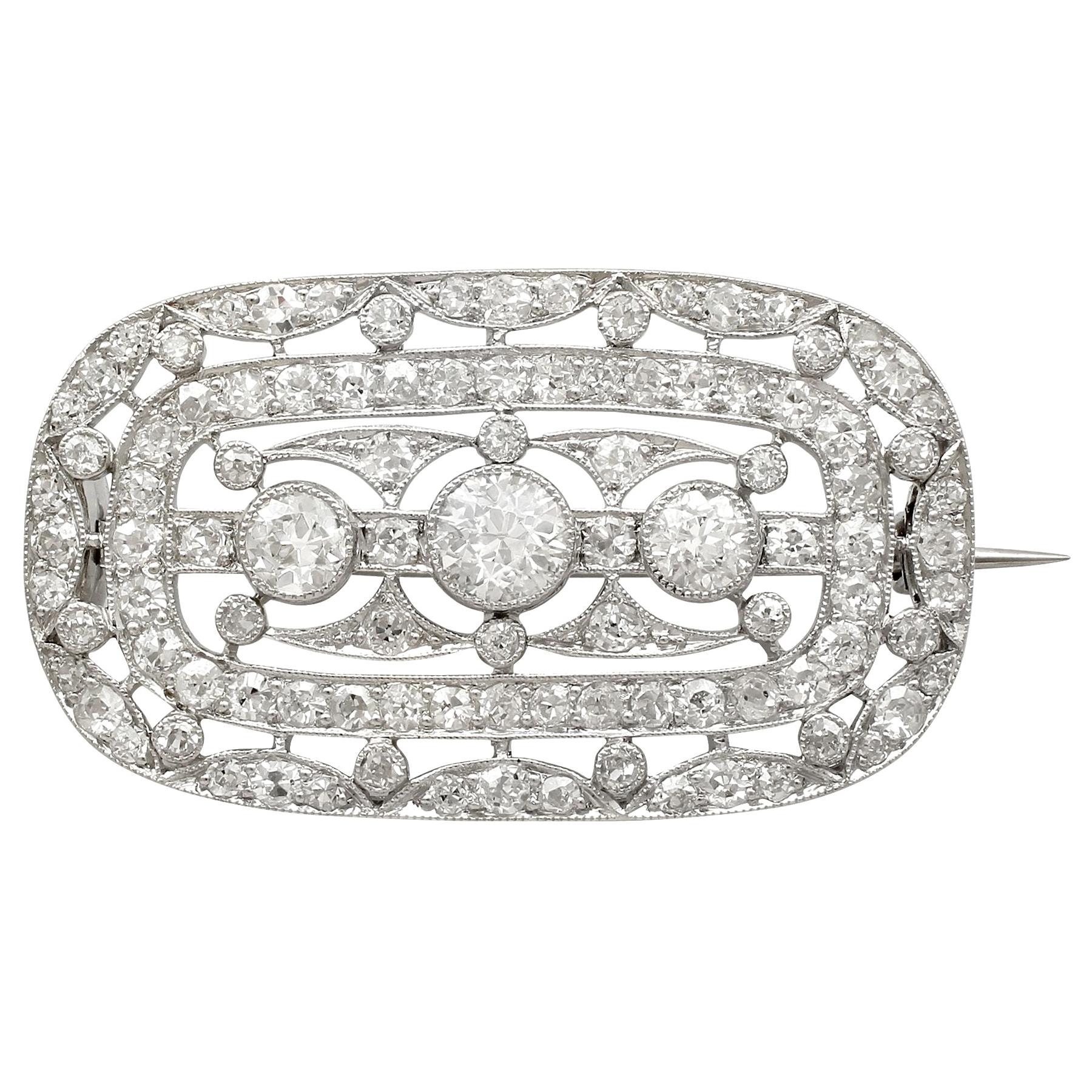 Antique 1920s 1.83 Carat Diamond and Platinum Brooch by Garrard