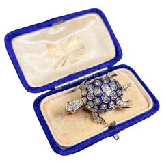 Used 1920’s 18ct Gold Blue Enamel & Diamond Tortoise Brooch