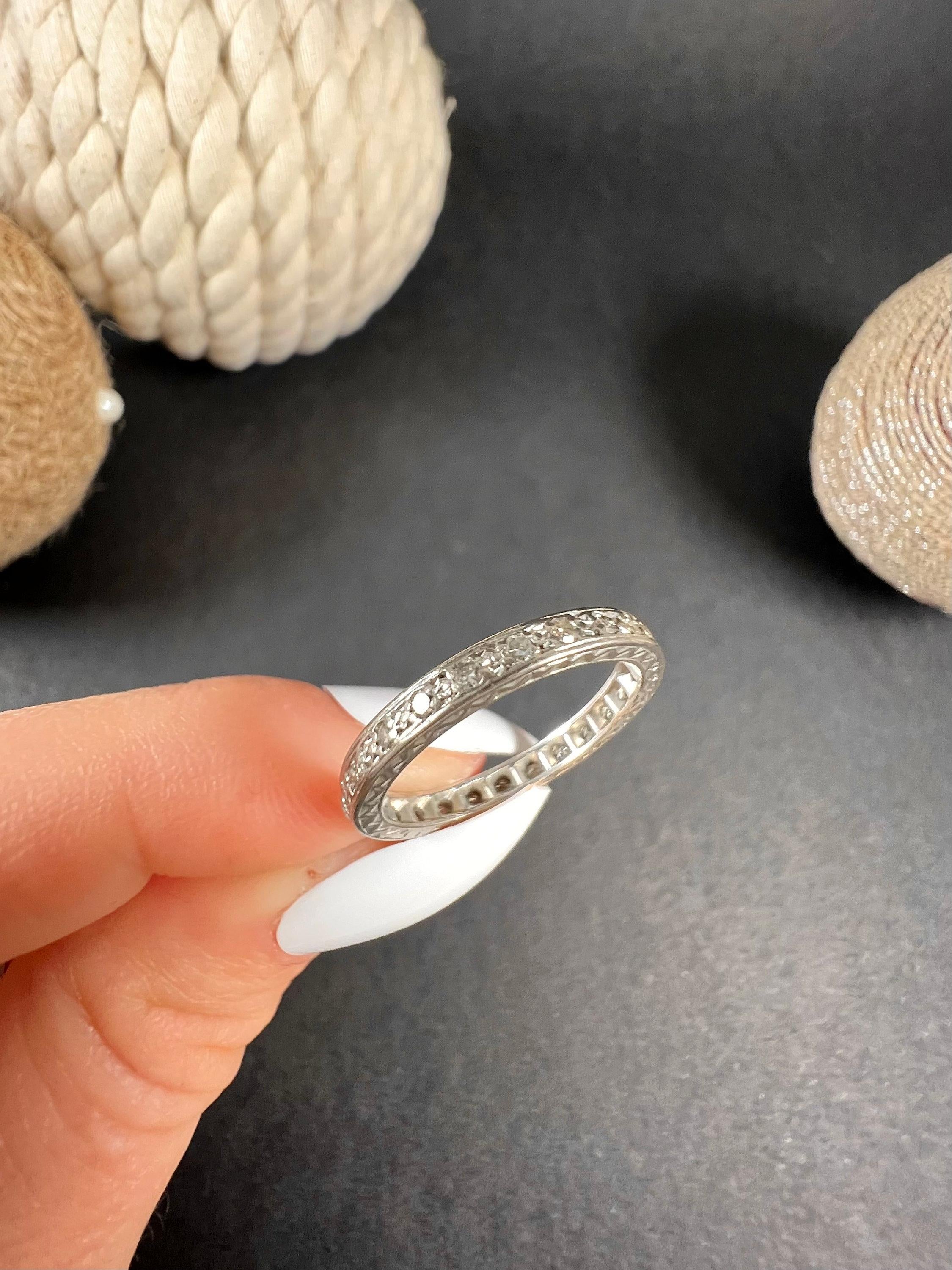 Old European Cut Antique 1920s 18ct White Gold Stamped Diamond Full Eternity Ring For Sale
